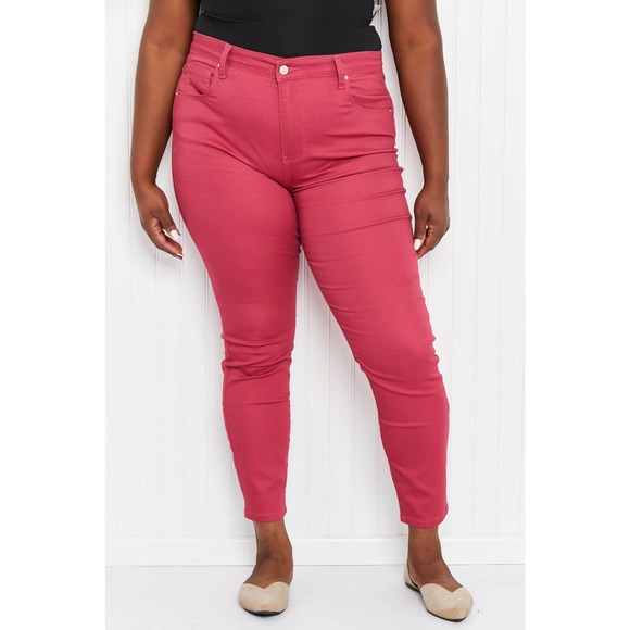 Walk the Line Full Size High Rise Skinny Jeans in Rose - Picture 5 of 8